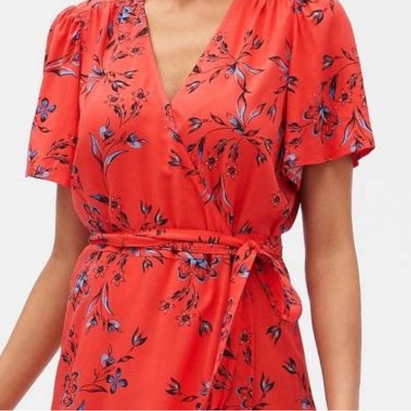 NWT Gap floral red coral wrap dress - Picture 2 of 4